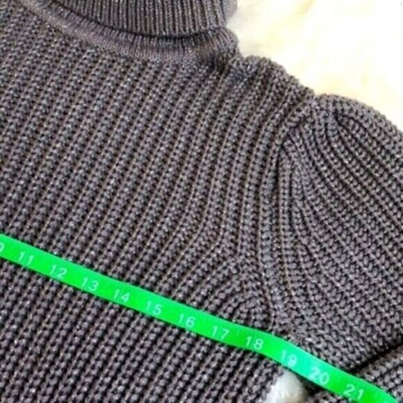 Alfani Pop of Grey Turtleneck Sweater Metallic Long Puff Sleeve Chunky 1X NEW - Picture 5 of 12